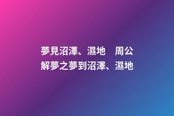 夢見沼澤、濕地　周公解夢之夢到沼澤、濕地